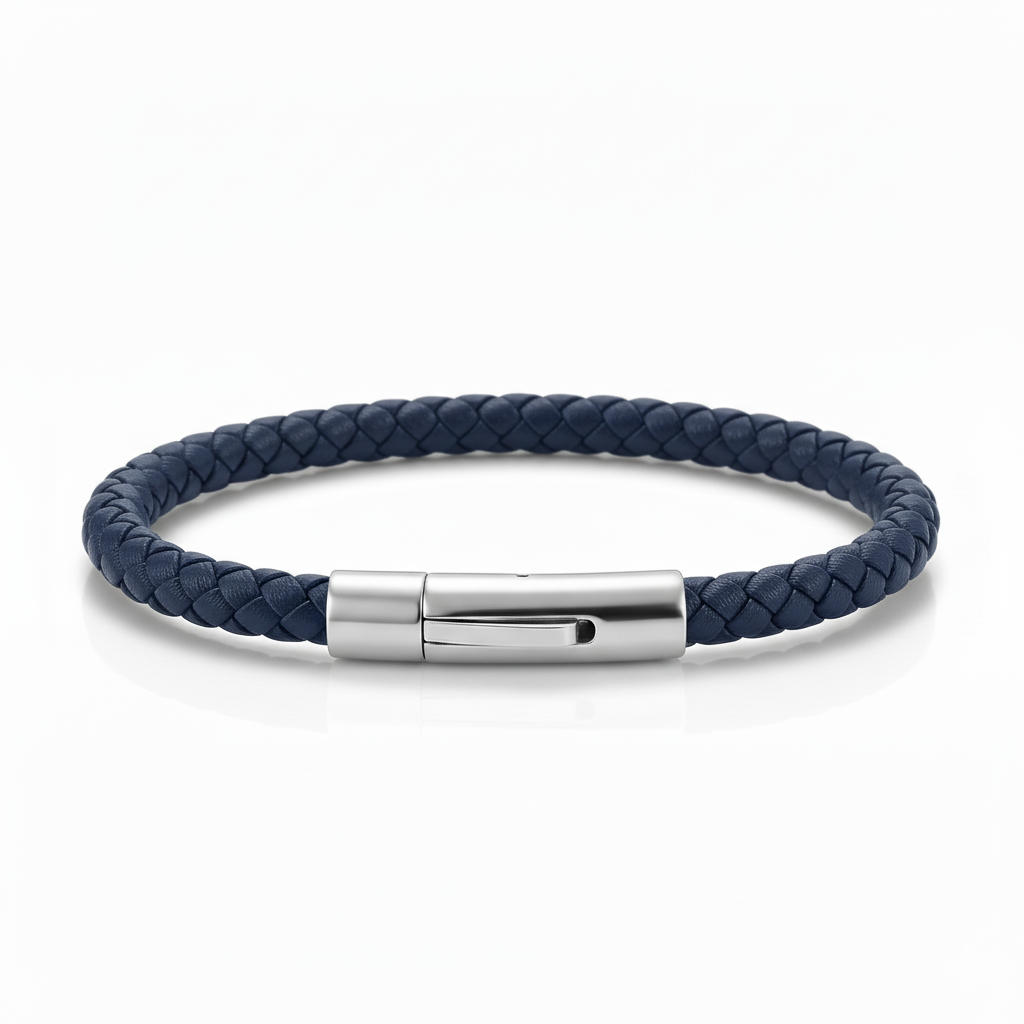 Bracelet Cuir Tressé Bleu Marine Atlas