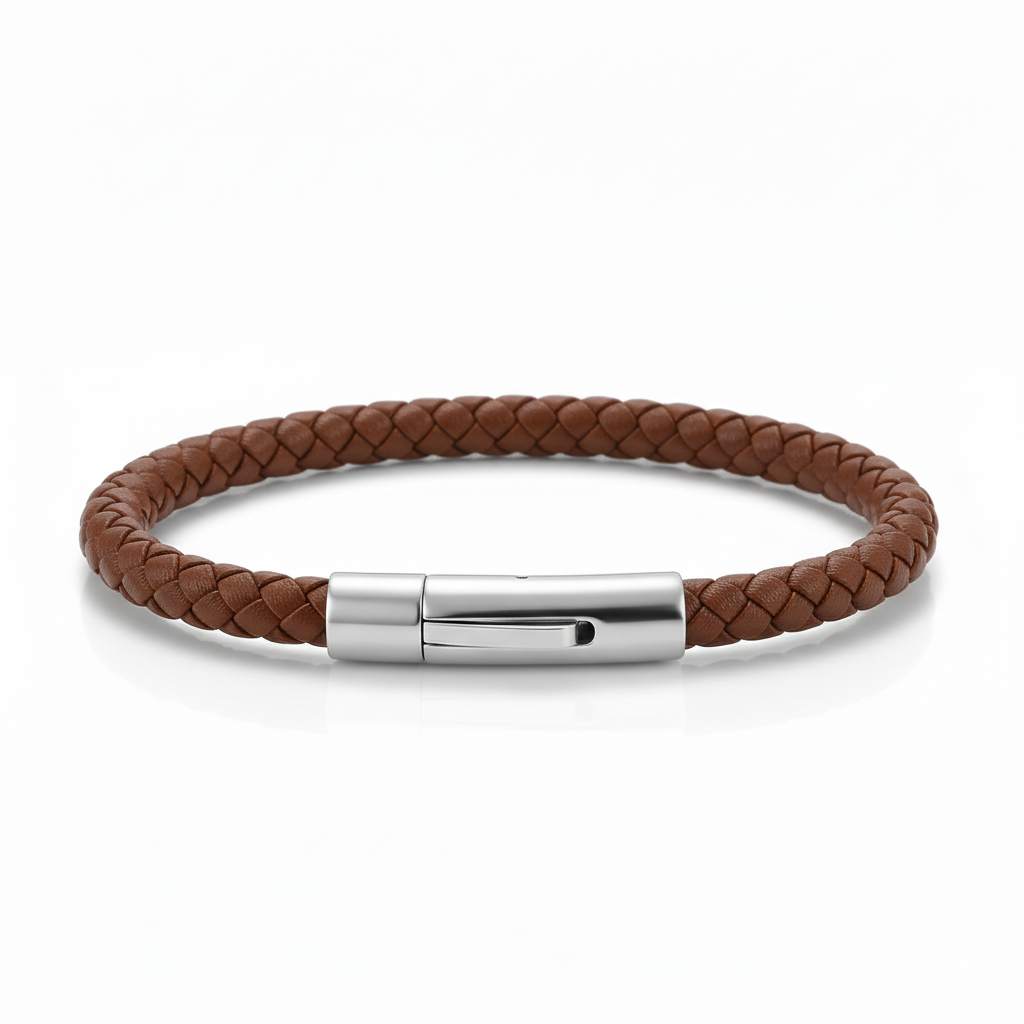 Bracelet Cuir Tressé Camel Atlas
