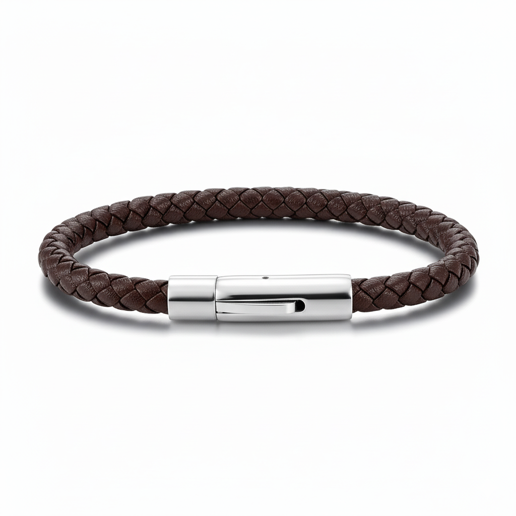 Bracelet Cuir Tressé Marron Atlas